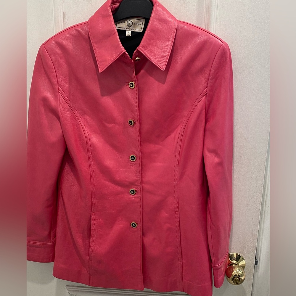 St. John Sport by Marie Gray pink leather jacket. Size Small